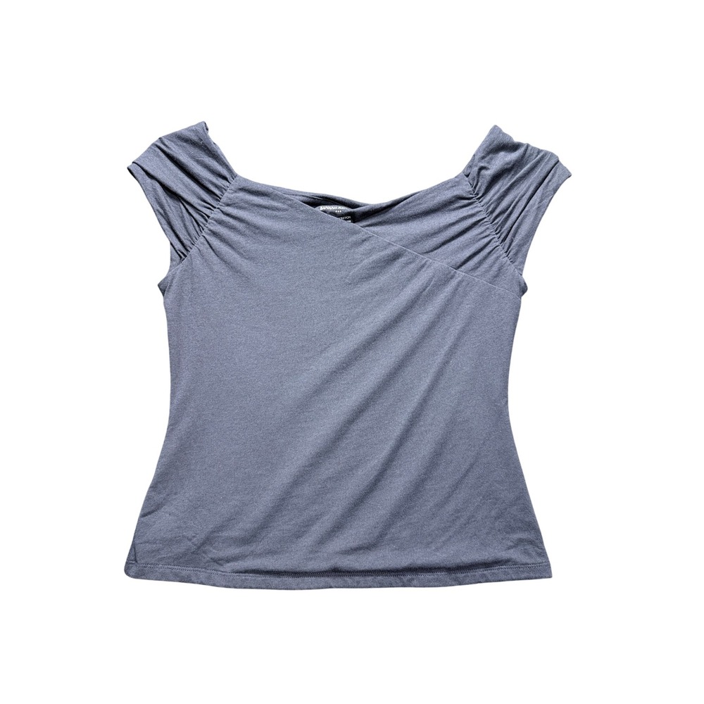 Banana Republic Off Shoulder Top Women S Navy Blue Ruched Cap Sleeve Stretch